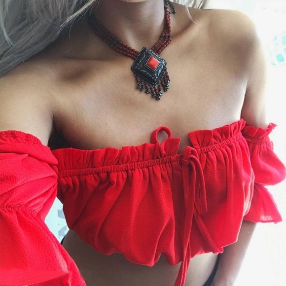 Star Posh Tops - Red Gypsy Peasant Crop Top